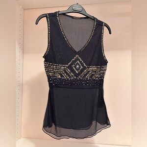 Navy Sheer Sequin Blouse